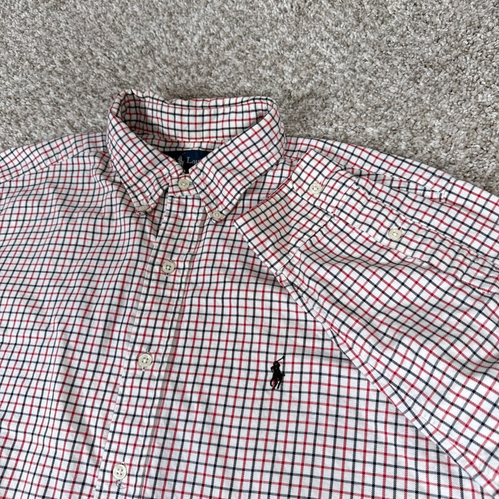 Ralph Lauren Shirt Mens XL White Red Check Cotton Classic Fit Preppy Button Down